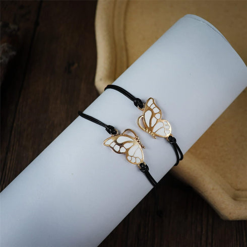 Caiyao 2Pcs Butterfly Friendship Braide Rope Bracelet Set with Card Adjustable Animal Bracelet for Women Best Friend Long Distance Matching Jewelr...