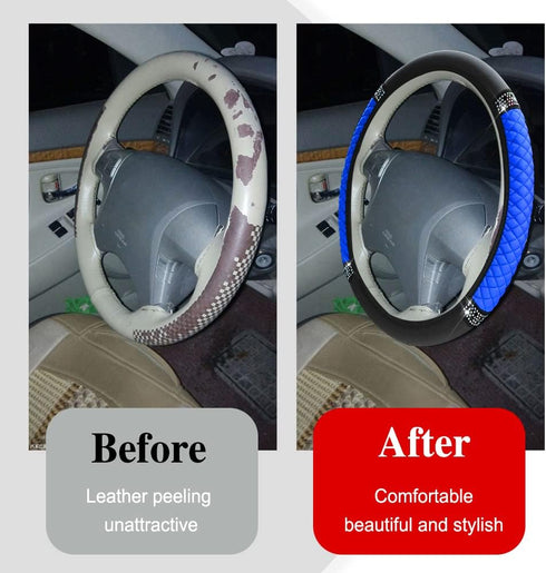 Bling Soft Leather Steering Wheel Cover, 15 Inch Colorful Rhinestones Elastic Steering Wheel Protector, Anti-Slip Car Steering Wheel Protector, St...
