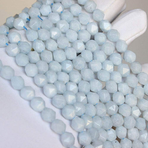Best Sellers Natural Stone Beads Faceted Polygon Aquamarine Crystal Energy Stone Healing Power for Jewelry Making(8mm)...