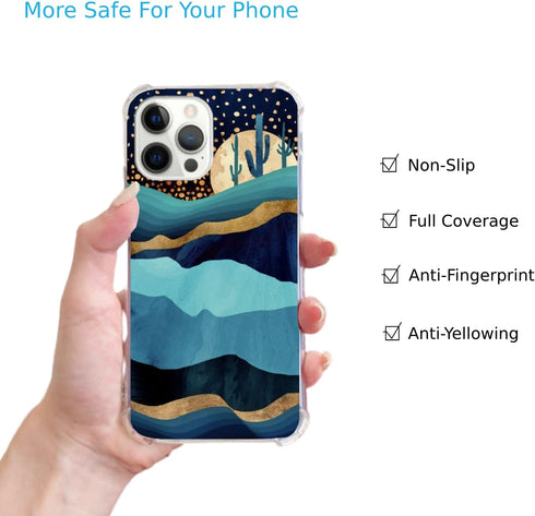 Aesthetic Desert Starry Night Moon Cactus Case Compatible with iPhone 13 Pro Max, Minimalist Landscape Abstract Art Case for iPhone 13 Pro Max for...