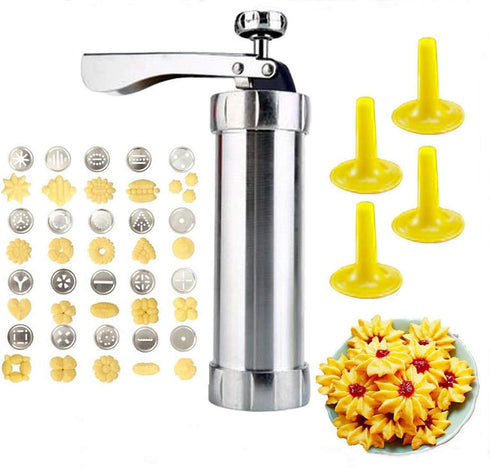 YOOUSOO Cookie Maker Cookie Press Gun, Kit Stainless Steel Biscuit Press Maker (with 20 Disc and 4 Nozzles) Homemade Baking Tool Biscuit Cake Dess...
