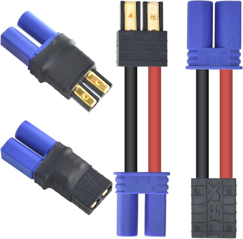 2 Pair RC LiPo Battery Connector Adapter Compatible with TRX/Traxxas Lipo Battery Plug to EC5 Male Female Connectors ESC Charger...