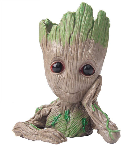 Baby Groot Pen Pot Tree Man Pens Holder or Flower Pot with Drainage Hole Perfect for a Tiny Succulents Plants 6" (Grayish Brown)...