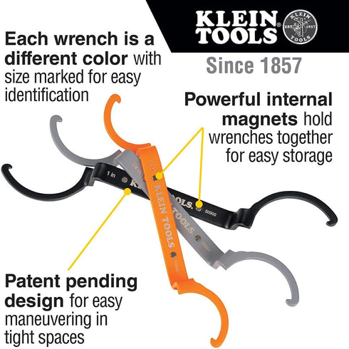 Klein Tools 50900R Conduit Lockout Wrench Set, Tighten and Loosen Locknuts in Tight Spaces, 1/2, 3/4 and 1-Inch, Offset Bends, 3-Piece...