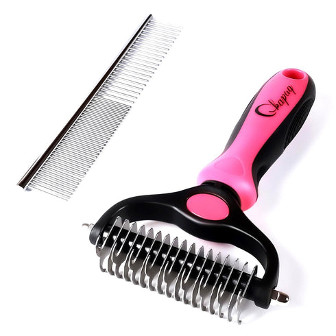 Pet Grooming Brush and Metal Comb Double Sided Long Hair Pet Undercoat Cleaner Brush for Dogs and Cats Removes mats and lint Effectively removes c...