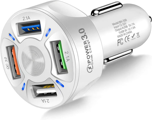 Amiss QC3.0 Car Charger Adapter, 4 Ports USB Car Charger, Fast Charging Electronic Devices with USB Interface, Car Interior Accessories, Compatibl...