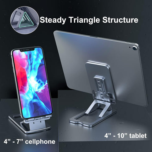 DTech Foldable Cell Phone Stand Holder Aluminum Adjustable Height Nonslip Adhesive Portable Cellphone Cradle for Desk Office Table Home Travel Mob...