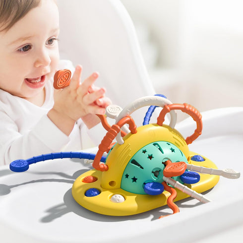 High Chair Toys with Suction Cup, Montessori Toys for 1 Year Old,Sensory Toys for Fine Motor Skills,Food Grade Silicone Pull String Activity Toy G...