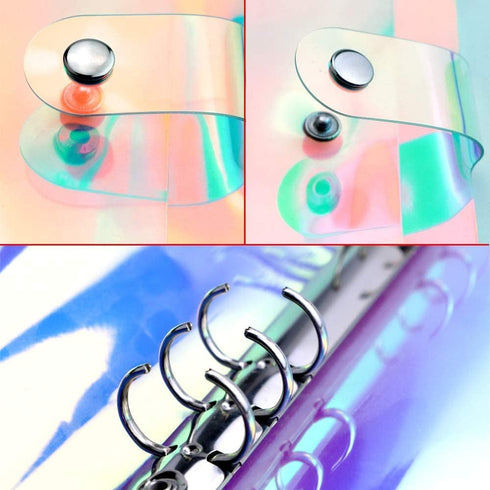 1 Piece Rainbow Clear Notebook Binders 6-Ring Planner Binder Soft PVC Binder Transparent Loose Leaf Personal Planner with Snap Button Closure Roun...