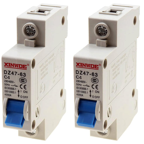 2pcs 1 Pole 230/400V Low-Voltage Miniature Circuit Breaker 4A Din Rail Mount DZ47-63 C4(4A)...