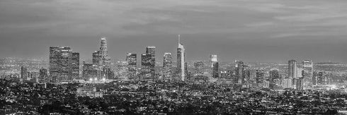 Los Angeles Skyline 2019 PHOTO PRINT UNFRAMED Dusk Black and White BW LA 11.75 inches x 36 inches Griffith Observatory Photographic Panorama Poste...
