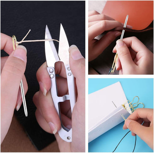 WONVOC 12 Pcs Bookbinding Tools Kit, Bone Folder Paper Creaser, Sewing Awl Tool, Waxed Thread, Large Eye Needles, Scissors for Leathercraft Bookbi...