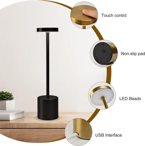 LED Cordless Table Lamp, Rechargeable Portable Outdoor Table Light,3 Speed Brightness Touch Control, Minimalist Design for Bedroom/Desk/Reading/Pa...
