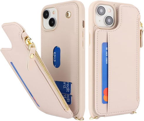 Cavor for iPhone 13 Case with Card Holder,iPhone 13 Wallet Case for Women,Phone Case iPhone 13 Case with Strap,Crossbody Lanyard and Wristlet,Leat...