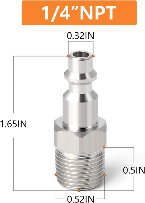 GASHER 1/4-Inch NPT Male Industrial Air Plug,1/4-Inch High Flow Pneumatic Plugs 300PSI (20-Pack)...