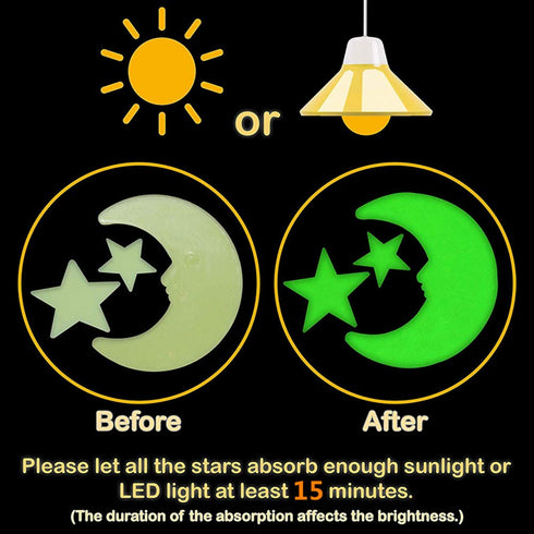 Glow in The Dark Stars - Glow Stars Stickers for Ceiling,Self Adhesive 3D Glowing Stars and Moon for Starry Sky,Wall Decals for Kids Rooms,Wall St...