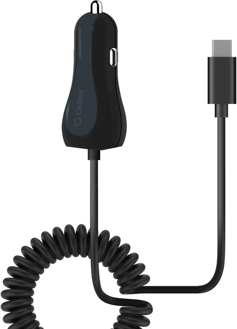 Cellet High Powered 3Amp, Fast Charging 15Watt, Dual USB Port Car Charger with 4ft Long Type-C Cable Compatible for BlackBerry Keyone/Essential Ph...