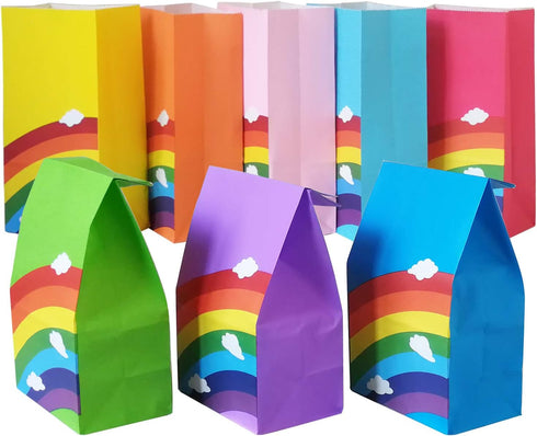 Future Life 24 pcs Rainbow Party Favor Paper Bags, 5.2 * 3.2 * 9.6 Inch, Food Safe Kraft Paper and Ink, Natural (Biodegradable), Vivid Colored,Giv...