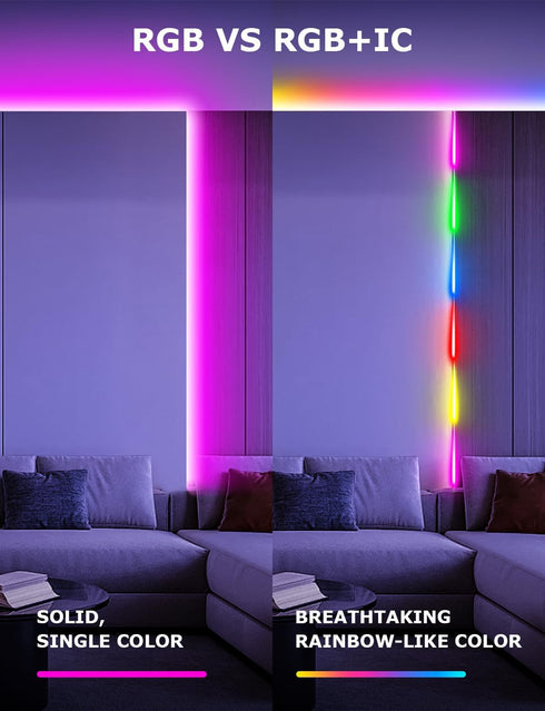 Continuous Connection RGB+IC 300LED Strip Lights, 50FT Smart LED Lights for Bedroom, Bluetooth LED Lights APP Control, Color Changing LED Lights M...