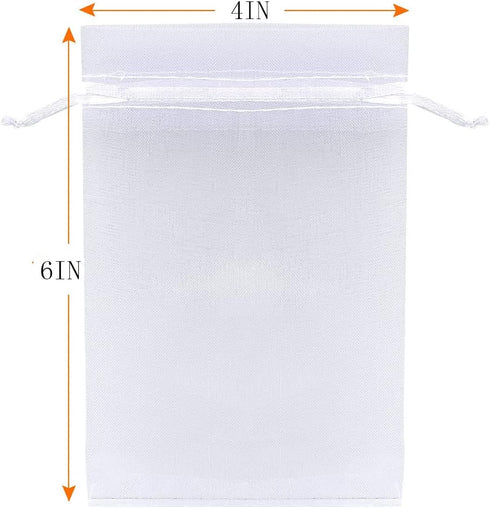 Sets of 50 Gift Bags Organza 4x6 Inch White Drawstring Sheer Fabric Solid Color Recycle Pouch for Jewelry Bracelets Food Baby Shower Christmas Par...