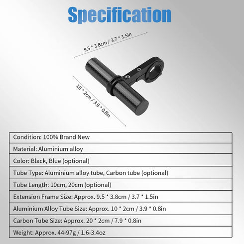 VGEBY Handlebar Extender, Aluminum Alloy Handlebar Extension Bracket Bike Lamp Phone Holder Rack (Black 10cm Carbon Tube) Bike Handlebar Extender ...