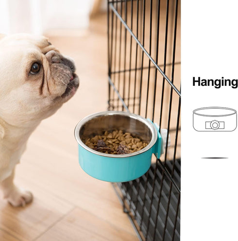 2 Pieces Crate Dog Bowl, Removable Stainless Steel Pet Kennel Hanging Food Water Feeder Bowl Cage Coop Cup for Puppy Medium Dog Cat Rabbit Ferret ...