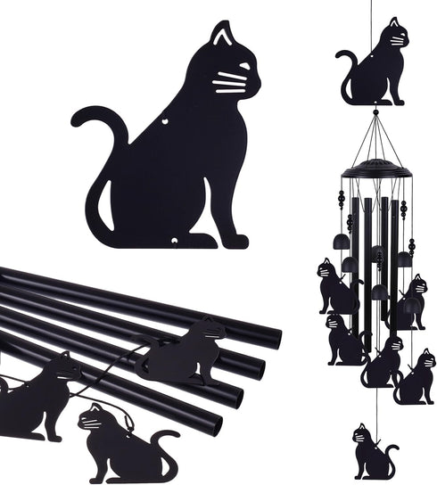 Cat Wind Chimes for Home, Patio, Backyard, Garden Cat Decor, Cats Wind Catcher, Indoor 7 Cats Wind Bells, Outside Mobile Black Cat Wind Chime Fest...