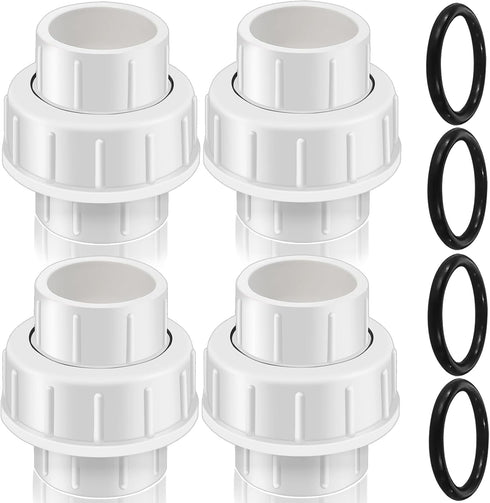 4pcs 1 inch PVC Unions, 1inch PVC Union Coupling, 1 inch PVC Union Joints with Socket x Socket Connection Port, Slip X Slip PVC Unions, for Swimmi...