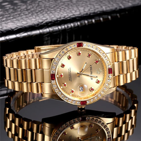 Reginald Mens Watches Hands Sapphire Full Gold Stainless Steel Quartz Dial Unisex Watch...