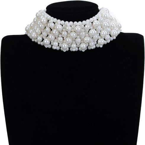 Fashion Multi Strand Simulated Pearl Resin Chain Collar Choker Statement Necklace Costume Jewelry for Women...