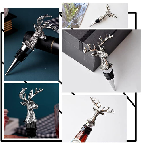 Wine Bottle Stopper Airtight Seal-Decorative Deer Stainless Steel Antlers Animal Elk Silver Bottle Topper for Wine &Beverage Plug...