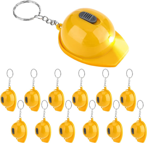 Bonuci Construction Party Favors Mini Flashlight Keychain Miniature Construction Helmet Flashlight Small Safety Hat Keychain for Man Construction ...