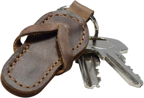 Hide & Drink, Flip-Flop Keychain, Sandal Beach Keychain for Travelers, Surfers and Beach Lovers, Full Grain Leather, Handmade, Bourbon Brown...