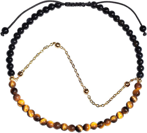 Jewever Layered Tiger Eye/Black Agate Anklet Bracelet for Women 14K Gold Plated Chain Anti-Anxiety Yoga Meditation Beach Foot Jewelry...