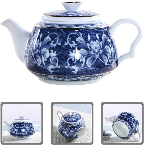 Alipis Porcelain Teapot, Blue and White Tea Pot Chinoiserie Chinese Teapot With Strainer Hole Vintage Flower Coffee Pot Pitcher For Kung Fu Tea Lo...