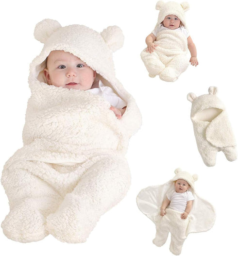 Baby Swaddle Blanket Boys Girls Cute Cotton Plush Receiving Blanket Ultra-Soft Newborn Sleeping Wraps for Infant 0-6 Months, White...