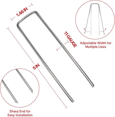 Landscape Staples 5 Inch 50 Pack,Garden Staples Galvanized Ground Stakes Anti-Rust Landscape Fabric Staples Garden Stakes for Irrigation Tubing, F...