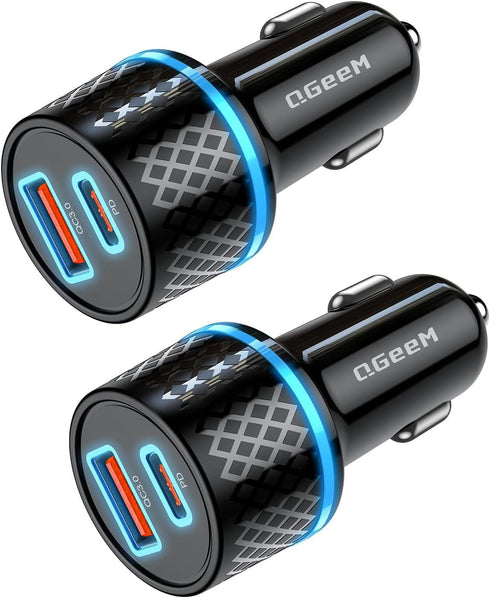 QGeeM USB C Car Charger Adapter, 2Pack 91W Fast Charging Cigarette Lighter Charger with PD3.0, USB Type-C Phone Charger Compatible for iPhone 15 1...