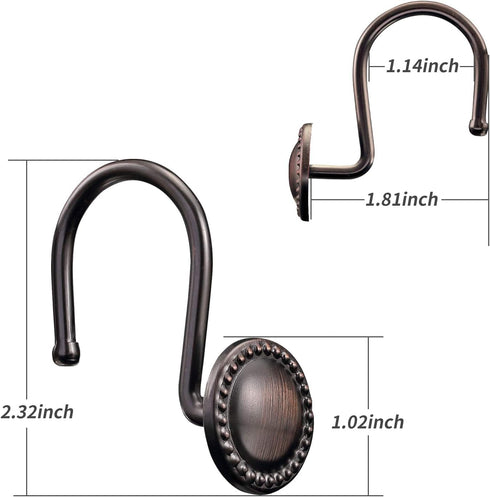 CHICTIE Bronze Shower Curtain Hooks,Oil Rubbed Decorative Shower Rings,Set of 12 Rust Resistant Shower Hooks Hangers for Bathroom Curtains Rods(Oi...