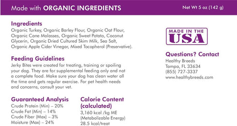 Healthy Breeds Pit Bull Jerky Bites Turkey & Sweet Potato Recipe Dog Treats - Organic Turkey is The First Ingredient - Spoil Your Best Friend - 5 ...