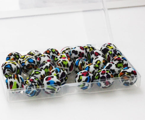 30 Pieces Silicone Beads, BetterJonny 15mm Loose Beads with Storage Box Colorful Leopard Print Round Beads for Necklace Bracelet DIY Crafts...