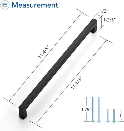 Ravinte 1 Pack Black Cabinet Pulls 11-1/3 Inch Square Cabinet Handles Matte Black Kitchen Hardware for Cabinet Drawer Pulls Come with Screwdriver...
