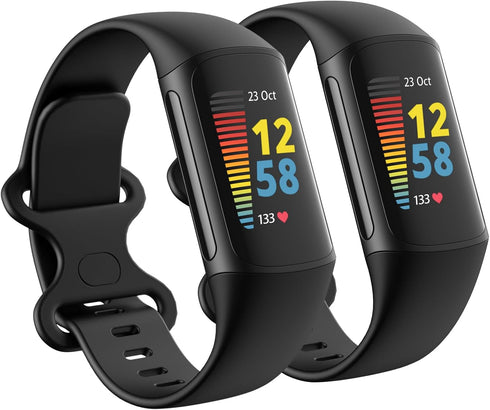 2 Pack Waterproof Bands Compatible with Fitbit Charge 5 / Fitbit Charge 6 for Women Men, Classic Soft Sports Replacement Wristbands for Women Men ...