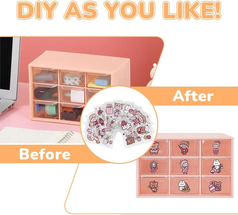 Mini Desk Organizer Drawer, 9 Removable Plastic Art Craft Organizers with Stickers, Cute Desktop Storage Organizer for DIY Crafts, Art Supply, Off...