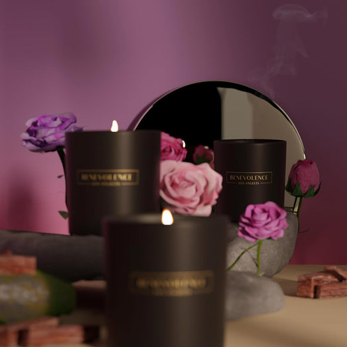 Benevolence LA Rose & Sandalwood Scented Candle | Soy Candles, Black Candle for Home | Gifts for Women and Men | Home Fragrance | Aromatherapy | 8...