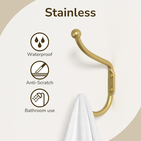 Gold Coat Hooks Wall Mount - Wall Hooks for Hanging, Heavy Duty Hooks, Mudroom Hooks, Metal Hooks for Hanging Clothes, Towels, Hats, Keys, Coats,4...