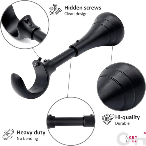 Heavy Duty Curtain Rod Brackets for Wall, 6 inch Curtain Rod Brackets, Extra Long Holder for Heavy Curtains, for 3/4 to 1 inch Rods, 2 pcs Extende...