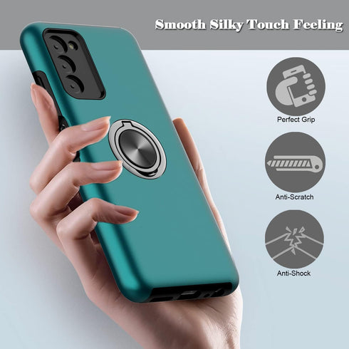 for Samsung Galaxy A03S Phone Case with TPU Screen Protector, Ring Holder Kickstand Drop Proof Protective Slim Hard Dual Layer Stand Non-Slip Toug...