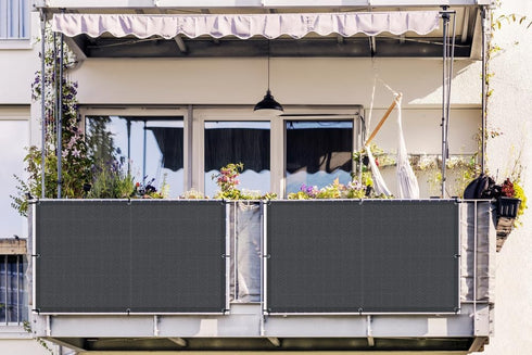 LOVE STORY 3'x10' Charcoal Balcony Screen Privacy Fence Cover (HDPE) UV Protection Weather-Resistant 3 FT Height Shield for Deck, Patio, Backyard,...