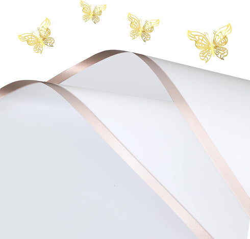 FWSA WRAPS Korean Flower Wrapping Paper White Florist Bouquet Paper with12pcs 3D Gold Butterflies Stickers, Mother's Day 20pcs Gold Edge Gift Pack...